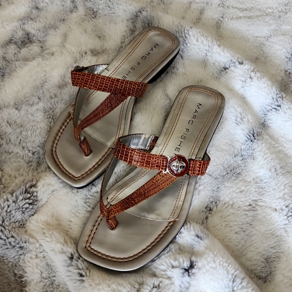Marc Fisher silver, black, and brown Sandals